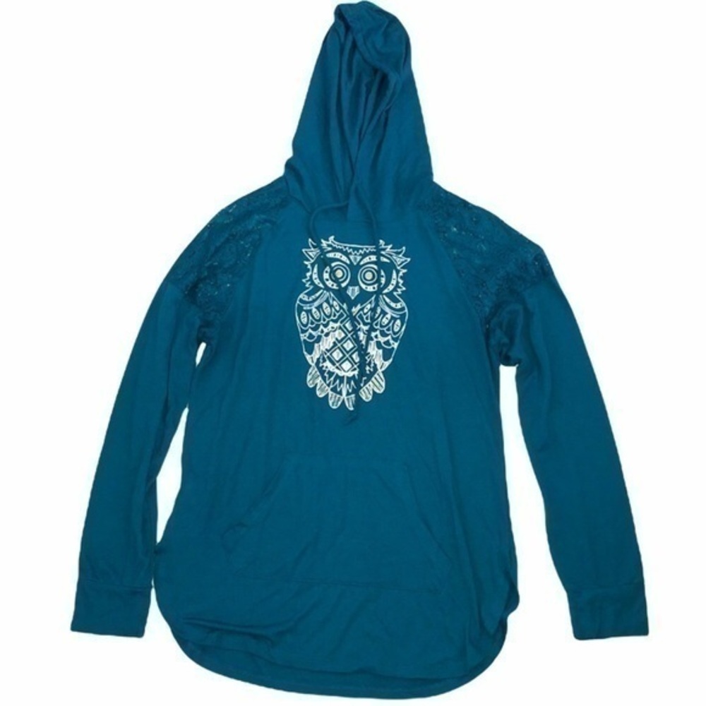 Turquoise Long Sleeve Hoodie Owl Shirt